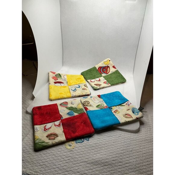 Handmade Quilted Coastal Coasters - Set Of 4 - Multi-Color Patchwork - Home Deco - Picture 5 of 5